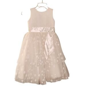 JOAN CALABRESE for Mon Cheri White Polka Dot Dress, Size 5